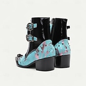 economico Stivali in pelle di alta qualità-stivaletti da cowboy vintage da uomo – vera pelle di vacchetta con motivo blu, punta affilata e cinturini con fibbia per balli western, spettacoli teatrali e abbigliamento da festa