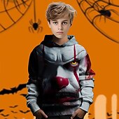 economico Costumi di Halloween per bambini-Halloween Ragazzi 3D Grafico Pagliaccio Felpa con Cappuccio Manica Lunga Primavera Autunno Moda Streetwear Bambini 4-12 Anni Con cappuccio All&#039;aperto Casuale Quotidiano Vestibilità regolare