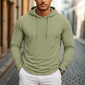 preiswerte Basic-T-Shirts-Herren T Shirt Langarm Mit Kapuze Frühling Herbst Ganzjahres Einfarbig Traditionell / Vintage Lässig Mit Kapuze Outdoor Urlaub Lässig Dunkelbraun Grün Hellblau Top T-Shirt für Herren