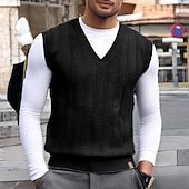 preiswerte Herren Pullover Weste-Herren Pullunder Kleid Pullover Pullover Weste Strickpullover Gerippt Stricken Normale Oberteile Gestrickt Einfach V Ausschnitt Mode Lässig Urlaub Alltagskleidung Bekleidung Herbst Winter Schwarz