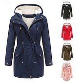 billiga Casual Parka-Dam Anorak Håller värmen Bekväm Dragkedja Ficka Med bälte Ledigt Ensfärgat Semester Gata Ledigt Dagliga kläder Lång Huva Normal Långärmad Ytterkläder Marin Svart Rodnande Rosa Höst Vinter