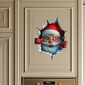 ieftine Autocolant-Autocolant de Crăciun, decalcomanii de perete, perete spart creativ, desen animat Moș Crăciun, vinil detașabil, mural, petrecere de vacanță, sufragerie, dormitor, fundal, decorare pentru festivalul de