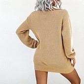 voordelige Trui Jurken-Dames Mini-jurk Trui-jurk Modieus Modern Lantaarn mouw Dagelijks Uitgaan Weekend Normale pasvorm Effen Lange mouw Schouderafhangend Zwart Wit Blozend Roze blauw Lente Herfst