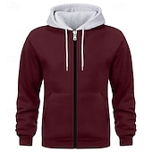 economico felpe con cappuccio da uomo di base-Per uomo Felpa con cappuccio Felpa con cappuccio a zip intera Rosso bordeaux Nero Bianco Blu marino Cammello Con Cappuccio Semplice Patchwork Blocco di colore Sport &amp; Outdoor Casuale Quotidiano