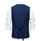 preiswerte Herrenweste-Herren Weste Gilet Urlaub Party Geschäft Mode Lässig Frühling Herbst Tasche 2 in 1 Knöpfe Polyester Bequem Einfach Einreihig Ein-Knopf V Ausschnitt Normale Passform Wein Marineblau Dunkelgray Kaffee