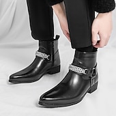levne Dámské boty-Pánské hnědé chelsea boty z umělé kůže s řetízkovým akcentem, elegantní a moderní vzhled pro formální kancelářské oblečení, večírky a večerní vycházky.