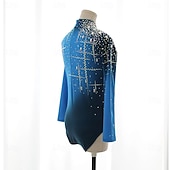 cheap Boys&amp;Men Figure Skating Costumes-Figure Skating Top Men's Boys' Ice Skating Tops Blue Patchwork Spandex High Elasticity Training Competition Skating Wear Classic Crystal / Rhinestone Long Sleeve Ice Skating Figure Skating