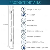 billige Globepærer med LED-r7s 118mm t3 500w j118 dimbare dobbeltsidige j-type pærer sikkerhet &amp;landskapsbelysning 220–240 v/110–120 v 6 stk.