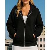 abordables Sudadera &amp; Sweatshirt-Mujer Sudadera con capucha Chaqueta con cremallera Con bolsillos Manga Larga Camiseta Ropa Deportiva Otoño Color sólido Resistente al Viento Templado Senderismo Al Aire Libre Viaje Ropa de deporte
