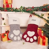 baratos Natal-Meia de Natal personalizada com pata de gato, meia longa de Natal com nome personalizado, sacola de presente de grande capacidade para festa de Natal, presente perfeito para o Natal &amp;celebrações de