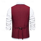 preiswerte Herrenweste-Herren Weste Gilet Urlaub Party Geschäft Mode Lässig Frühling Herbst Tasche 2 in 1 Knöpfe Polyester Bequem Einfach Einreihig Ein-Knopf V Ausschnitt Normale Passform Wein Marineblau Dunkelgray Kaffee