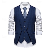 preiswerte Herrenweste-Herren Weste Gilet Urlaub Party Geschäft Mode Lässig Frühling Herbst Tasche 2 in 1 Knöpfe Polyester Bequem Einfach Einreihig Ein-Knopf V Ausschnitt Normale Passform Wein Marineblau Dunkelgray Kaffee