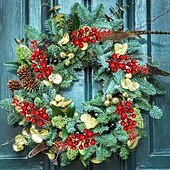 halpa Seppeleet, Kukkaketjut &amp; Koristeet-12 kpl joulumarjojen varsia, kimaltelevan kultaisia joulutähtioksia marjoineen ja lehtineen, elegantteja muovikukkia joulukuuseen, kranssiin, juhla- ja kotikoristeisiin