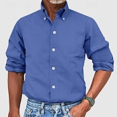 preiswerte Button-Down-Hemden für Herren-Herren Hemd Kleidhemd Durchgeknöpft Hemd Einfach Geschäft Täglich Schwarz Weiß Gelb Rosa Langarm Umlegekragen Sommer Frühling Bekleidung