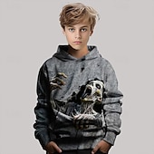 levne Chlapecké halloweenské kostýmy-předvečer Všech svatých Chlapecké 3D Grafika Lebky Kapuce Dlouhý rukáv Jaro Podzim Módní Šik ven Děti 4-12 let Kapuce Venkovní Ležérní Denní Běžný
