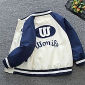 billiga Pojkars basebolljackor-Barn Unisex Baseballjackor Ytterkläder Färgblock Långärmad Dragkedja Ficka Lättvikt Komfort Mjukt Täcka Utomhus Mode Dagligen Blå Grön Vår Höst 4 år +