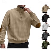 baratos Suéteres básicos-Homens Moletom Moletom Waffle Moletom com capuz Estacionar Preto Branco Verde Tropa Cáqui Cinzento Colarinho Clerical Tecido Patchwork Textura Desportos e Ar livre Casual Diário Roupa de rua Legal