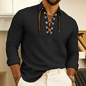 preiswerte Freizeithemden für Herren-Herren Hemd Sommerhemd Freizeithemd Knopfhemd Waffelstrickhemd Schwarz Rosa Blau Grün Langarm Einfach Revers Urlaub Lässig Kordelzug Bekleidung Mode Lässig Bequem
