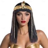 economico Parrucche delle celebrità-parrucca nera di Cleopatra, capelli neri bob con frangia per donne, parrucche da cosplay di Cleopatra, capelli corti e lisci bob, capelli e accessori per cosplay per costumi di Halloween.