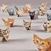 abordables artes, manualidades y costura-Gatos de papel de bricolaje, kit de manualidades de origami de papel de gato/perro/dinosaurio 3D de 50 hojas con instrucciones, decoración de escritorio de animales de bricolaje, divertidos kits de