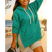 economico Felpa &amp; Sweatshirt-Per donna Felpa con cappuccio Felpa pullover Manica Lunga Top Athleisure Autunno Tinta unita Con tasche cascante Extra large All&#039;aperto Viaggio Vacanze abbigliamento sportivo Abbigliamento sportivo