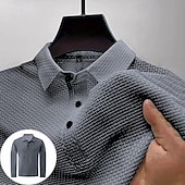 お買い得  メンズ クラシックポロ-男性用 ゴルフシャツ ゴルフポロシャツ ワーク カジュアル ラペル 長袖 ベーシック 近代の 平織り ジャカード ボタン 春 秋 レギュラー ブラック ホワイト ワイン ダークネイビー ブルー グリーン ゴルフシャツ
