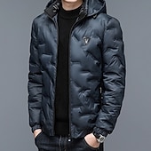 cheap Men's Downs &amp; Parkas-Men's Puffer Jacket Quilted Jacket Pocket Polyster Vacation Daily Wear Date Regular Fashion Casual Comfortable Thermal Warm Fall Winter Solid / Plain Color Black Dark Blue Light Sky Blue Puffer Jacket
