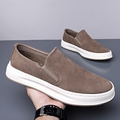 ieftine Pantofi casual slip-on-Teniși slip-on pentru bărbați, gri taupe, cu talpă albă – pantofi casual ușori pentru primăvară, vară și stil stradal