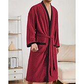 billiga Pyjamas-Herr Pyjamas Sovkläder Badrock Slät Mode Stylish Klassisk Hem Dagligen Säng Polyester Komfort Mjuk V-hals Långärmad Ficka Inkl. bälte Vår Höst Svart Vit