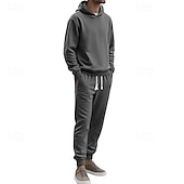 abordables Survêtements de base-Homme Ensemble Survetement Ensemble de tenues Ensemble de sweats à capuche Sweat à Capuche Extérieur Quotidien Sports Jacquard Cordon de serrage Uni Noir Blanche Kaki Polyester Tenues de Sport Mode