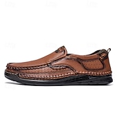 tanie Buty casual slip-on-Brązowe mokasyny męskie – klasyczne i wygodne, wsuwane buty do jazdy samochodem z ręcznie szytymi detalami, idealne do noszenia na co dzień, w biurze i w biznesie