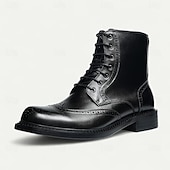 levne Prémiové kožené boty-Pánské hnědé kotníkové boty s brogue vzorem, klasický design s křídlovým hrotem, robustní outdoorové pracovní boty pro volný čas v podnikání, cestování a každodenní nošení