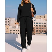 economico Tute da ginnastica-Per donna Tuta da 2 pezzi Felpa pullover Set di tute da ginnastica Coulisse con tasca Tinta unita Completo Abbigliamento Autunno Nero Cachi Allenamento All&#039;aperto Viaggio Vita Alta Leggero Di tendenza