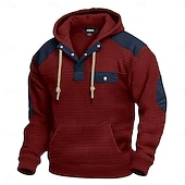 baratos hoodies básicos dos homens-Homens Moletom Moletons Waffle Moletom com capuz Preto Vinho Azul Marinha Cáqui Cinza Claro Com Capuz Henley Tecido Patchwork Bloco de cor Desportos e Ar livre Casual Diário Roupa de rua Legal Roupa