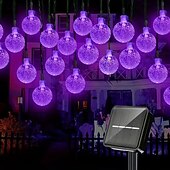 abordables Halloween al Aire Libre-2 luces LED solares moradas con forma de bola de cristal de 6,5 m y 30 LED para exteriores, 8 modos de iluminación, resistentes al agua, ideales para jardín, porche, boda, patio, decoración de