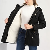 billiga Casual Parka-Dam Anorak Håller värmen Bekväm Dragkedja Ficka Med bälte Ledigt Ensfärgat Semester Gata Ledigt Dagliga kläder Lång Huva Normal Långärmad Ytterkläder Marin Svart Rodnande Rosa Höst Vinter