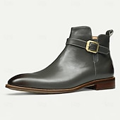 economico Stivali in pelle di alta qualità-stivaletti alla caviglia da uomo con fibbia bianca, moderni stivali alla moda con cerniera laterale e cinturino per matrimoni, feste e abbigliamento casual alla moda