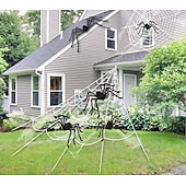 Недорогие Хэллоуин уличный декор-Паутина для Хэллоуина, треугольная, 22,9 x 18 футов, с набором крючков для водосточного желоба, белая паутина для Хэллоуина с набором крючков для водосточного желоба, легко поддается декорированию на