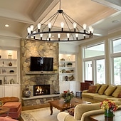 economico Modello a candelabro-lampadario a led nero su ruote 20-luce grande lampadario rustico rustico di campagna lampada industriale per sala da pranzo soggiorno cucina isola foyer corridoio