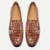 abordables Chaussures de Costume Classiques-Mocassins en cuir véritable à motif crocodile pour homme avec double boucle – chaussures habillées de luxe à enfiler pour les affaires, les mariages et les occasions formelles