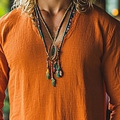 baratos Férias-Homens Camisa de linho camisa de verão camisa vintage Camisa étnica Camisa de manga longa Losango Férias Rua Laranja Manga Longa Gola Redonda Verão Primavera Roupa Cavaleiro medieval