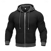 cheap Basic Hoodies-Men's Full Zip Hoodie Zip Up Hoodie Fuzzy Sherpa Fleece Hoodie Black Red Green Light Grey Dark Gray Hooded Plain Zip Up Zipper Pocket Sports &amp; Outdoor Daily Weekend Polyester Vintage Cool Casual Fall