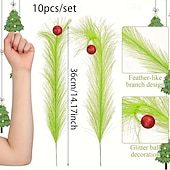 お買い得  装飾品-10/20個のクリスマス人工エルフ、人工グリーンリードと赤いボール付きフェスティバルギフトボックスセット、DIYクリスマスツリーの装飾に最適、独立したエルフの装飾、ホームデコレーション、クリスマスデコレーション