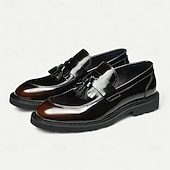 זול מכנסי עור פרימיום-נעלי לוקס שחורות לגברים עם ציציות, נעלי עסקים קלאסיות, ללבישה במשרד, מסיבות ואירועים חצי רשמיים