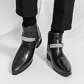 levne Dámské boty-Pánské hnědé chelsea boty z umělé kůže s řetízkovým akcentem, elegantní a moderní vzhled pro formální kancelářské oblečení, večírky a večerní vycházky.