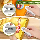 cheap Kitchen Utensils &amp; Gadgets-Mini Bag Sealer with Cutter and Magnet Portable Heat Sealing Machine for Snack, Chip, Cookie &amp; Plastic Bags – Handheld Sealer with Magnetic Design, 16W Power, Includes Charging Cable