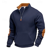 baratos Suéteres básicos-Homens Moletom Moletom com capuz Estacionar Moletom com zíper Preto Verde Tropa Azul Marinha Camelo Cinza Claro Colarinho Clerical Tecido Patchwork Bolsos Bloco de cor Desportos e Ar livre Casual