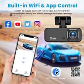رخيصةأون مشغلات DVR للسيارات-كاميرا سيارة عالية الدقة 4K1080P ثنائية العدسة مع إمكانية الاتصال بالهاتف المحمول وجهاز تسجيل فيديو رقمي مخفي للمركبات.