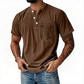 levne Ležérní tričko Henley-Pánské Tričko Henley Tričko Tričko Krátký rukáv Retro Na běžné nošení Ležérní Léto Jaro Podzim Černá Růžová Světle modrá Fialová Světle šedá Henley Tričko Henley