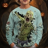 billiga Pojkes Halloween kostymer-Halloween pojkars t-shirt med 3D-dödskalle långärmad vår höst mode grundläggande barn 4-12 år rund hals utomhus casual daglig normal passform
